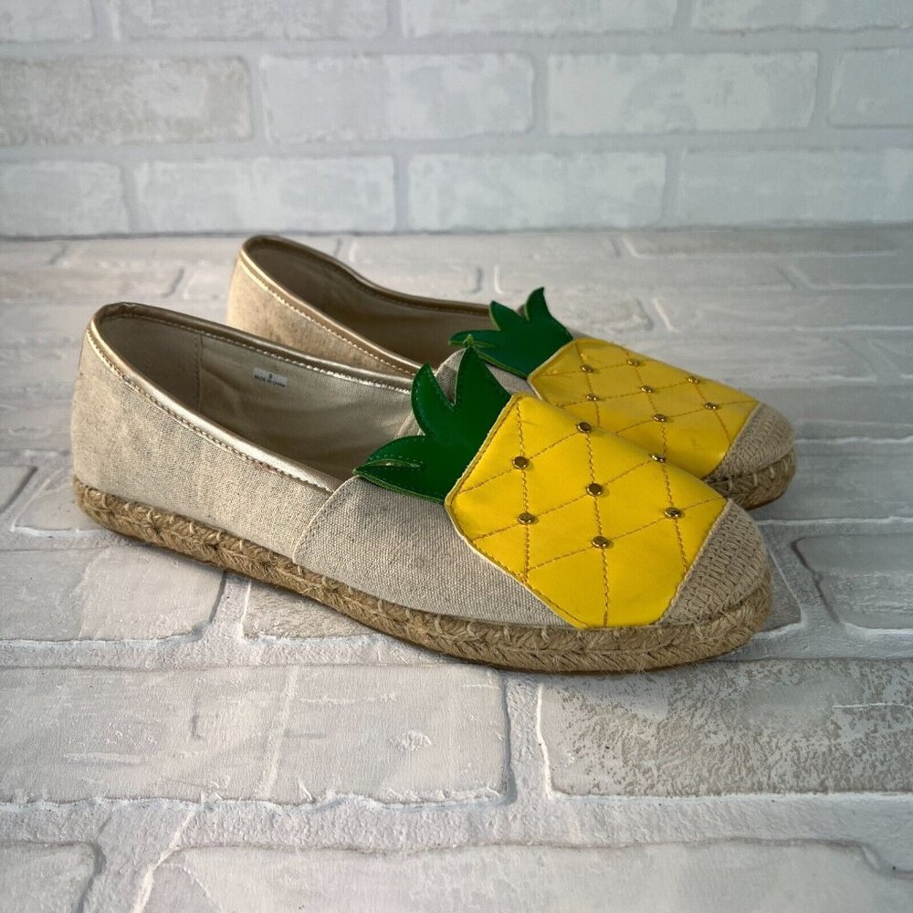 Avon Cushion Walk Espadrille Flats Womens 9 Pineapple Slip‎ On Canvas Casual